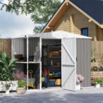 8 x 4ft Outdoor Garden Shed, Metal Shed with Air Vents and Lock for Backyard, Garden, Patio, Warm Gray - Image 2
