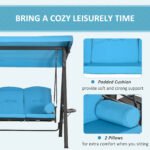 3-Seat Outdoor Porch Swing Chair with Adjustable Canopy, Cushion and Pillows for Garden, Poolside, Blue - Image 6