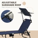 Chaise Lounge Pool Lounge Chairs Set of 2,Outdoor Sun Tanning Chairs,Reclining Back,Steel Frame and Side Pocket,Blue - Image 5