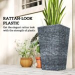 Tall Planters for Outdoor Plants Set of 3, 24 In Taper Planters with Drainage Holes, Rattan Decor Plant Pots for Indoor Outdoor Front Porch Patio Backyard, Gray - Image 6