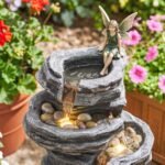 40" Tall Outdoor Waterfall Fountain with LED Lights, 6-Tier Cascading Waterfall Feature, Resin Garden Fountain, Gray - Image 8