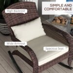Adirondack Chair, Outdoor Wicker Rocking Chair with High Back, Seat Cushion, and Pillow for Porch, Balcony, Cream White - Image 5