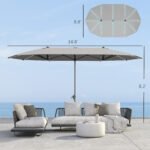 15ft Double-Sided Outdoor Umbrella with Solar Lights, UPF50+ Extra Large Aluminum Patio Umbrella with Crank - Image 3