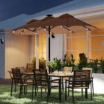 Double-sided Patio Umbrella, 9.7 ft. Outdoor Umbrella with 45-Degree Tilt and Crank, LED Solar Light and 12 Ribs - Image 2