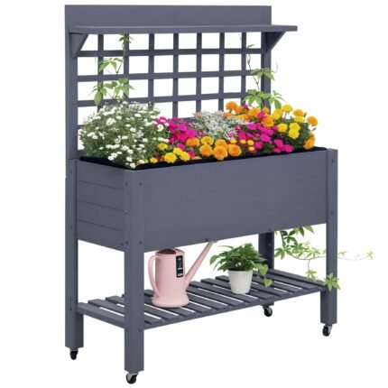 41" Raised Garden Bed Mobile Elevated Wooden Planter Box Stand