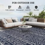 Reversible Outdoor Rug, Waterproof Plastic Straw with Carry Bag, 8' x 10', Blue & White Geometric - Image 6