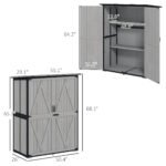 Wood Storage Shed, Outdoor Garden Shed with Asphalt Roof, 2 Shelves, Lockable Doors and Adjustable Feet, Gray - Image 3
