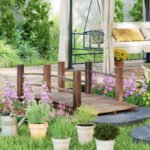 Fir Wood Garden Bridge Arc Walkway with Side Railings for Backyards, Gardens, and Streams, Stained Wood, 60" x 26.5" x 19" - Image 8