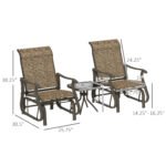 3-Piece Outdoor Gliders Set Bistro Set with Steel Frame, Tempered Glass Top Table for Patio, Garden, Light Mixed Brown - Image 3
