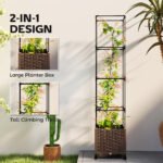 Raised Garden Bed with Trellis, Tomato Cage with Lockable Wheels, Self Watering Planter Box with Drainage Holes, Brown - Image 4