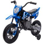 12V Kids Electric Motorcycle w/ Twist Grip Throttle, Training Wheels, Rear Suspension & Music
