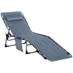 Padded Folding Chaise Lounge Chair, Outdoor 6-Level Reclining Camping Tanning Chair with Headrest for Beach, Yard, Patio, Pool, Gray