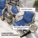 3 Piece Wicker Patio Furniture Set, Outdoor PE Rattan Rocking Chairs with Coffee Table, Cushions for Porch, Gray - Image 6