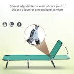 Folding Patio Lounge Chair, Outdoor Sun Tanning Chair, 5-level Adjustable Back, Chaise Pool Breathable Chair with Steel Frame, for Beach, Yard, Green - Image 4
