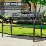 50" Vintage Bird Pattern Garden Cast Iron Patio Bench - Brown - Image 4