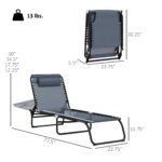 Folding Chaise Lounge Pool Chair with 4-Position Reclining Back, Breathable Mesh & Bungee Seat, Gray - Image 3