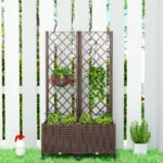 Planter Box with Trellis, Self Watering Raised Garden Bed with Lockable Wheels and Drainage Holes, Brown - Image 8