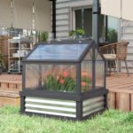 Raised Garden Flower Bed Kit with Greenhouse, Wooden Cold Frame Planter, 35.5" x 31.5" x 36", Gray - Image 2