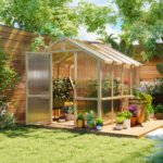 6.6 x 8 ft. Polycarbonate Greenhouse Wooden Walk-in Greenhouse Kit with Thickened Panels, Roof Vent, and Lockable Door - Image 2