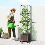 Raised Garden Bed with Trellis, Tomato Cage with Lockable Wheels, Self Watering Planter Box with Drainage Holes, Brown - Image 3
