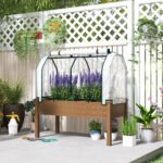 Raised Garden Bed with PE Greenhouse Cover Outdoor Planter Box for Herbs and Vegetables, 48 x 22 x 46 inch, Brown - Image 2