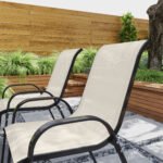 Set of 4 Outdoor Dining Chairs, Stackable Patio Chairs with High Back, Breathable Mesh Seat for Garden Lawn, Beige - Image 7