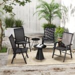Set of 4 Outdoor Folding Chairs, Stackable Patio Dining Chairs with Armrests, Metal Frame, Black - Image 2