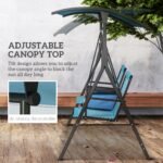 2 Person Porch Swing with Canopy, Storage Table, Cup Holder, Blue - Image 4