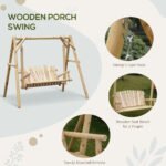 2-Seat Wooden Swing Bench, Ergonomic Design, 'A' Frame Construction, Stable and Non-Slip, Solid Wood Frame Log Garden Swing, for Outdoor and Indoor, Natural Wood - Image 8