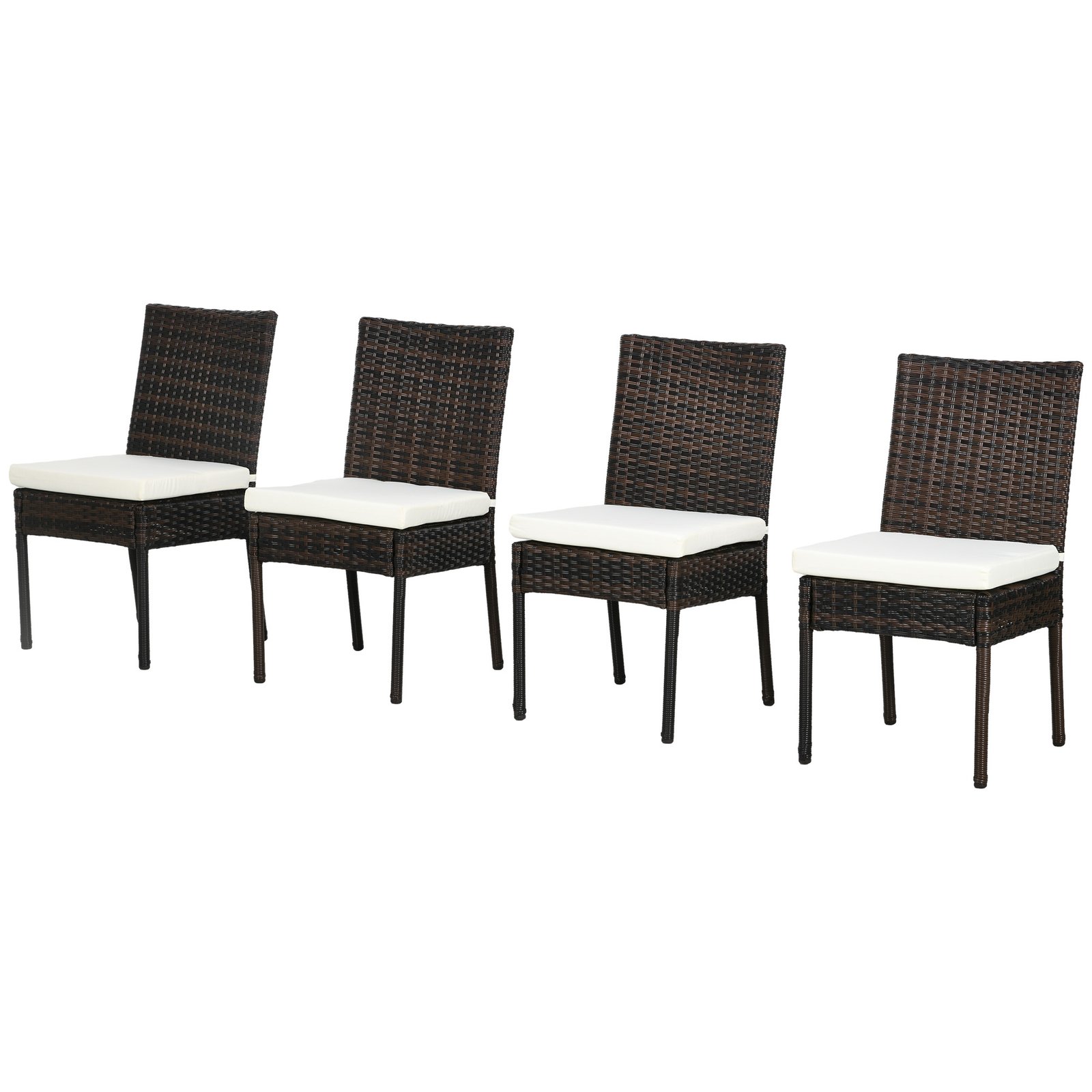 QXq1c219493c1b60e.jpg 4 PE Rattan Outdoor Dining Chairs with Cushions, Patio Wicker Dining Chairs with Backrest, Brown - Image 1