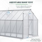 12' x 6' x 6.5' Polycarbonate Greenhouse with Aluminum Frame, Walk-in Heavy Duty Green House with Adjustable Roof Vent, Rain Gutter and Sliding Door for Winter, Silver - Image 5