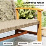 3-Seat Wicker Outdoor Couch Patio Sofa, Acacia Wood Patio Furniture with Steel Seat Armrests, 1000 LBS Capacity, Teak - Image 6