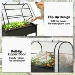 Raised Garden Bed with Flip-Up Greenhouse Cover, Metal Elevated Garden Bed with Legs and Drainage Hole, Black - Image 6