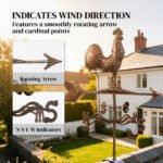 Metal Rooster Weathervane, Roof Mount Wind Direction Indicator, Outdoor Weather Vanes - Image 5