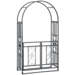 81" Metal Garden Arbor with Double Doors, Locking Gate, Climbing Vine Frame with Heart Motifs, Arch for Wedding, Bridal Party Decoration, Grey