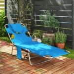 Tanning Chair with Face Hole, 5-Level Adjustable Outdoor Chaise Lounge Chair with Pillow for Beach, Pool, Light Blue - Image 2