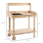 36" Wooden Potting Bench Work Table with 2 Removable Wheels, Garden Workstation with Removable Sink, Drawer & Large Storage Spaces, Natural - Image 3