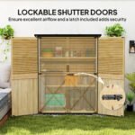 Wood Storage Shed, Outdoor Garden Shed with Asphalt Roof, 2 Shelves, Lockable Doors and Adjustable Feet, Natural - Image 7