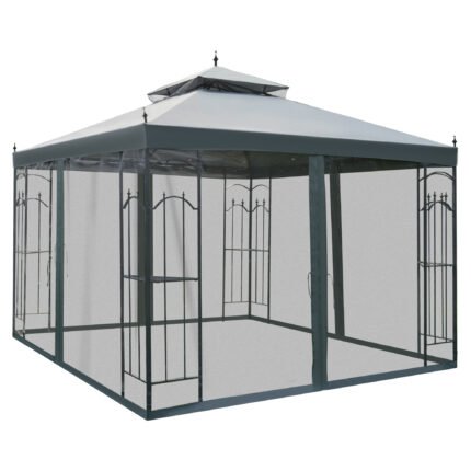 Outdoor Patio Gazebo, 10' x 10' with Vented Canopy, Netting and Vented Roof