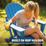 Folding Adirondack Chair Set of 2, HDPE Fire Pit Chair with Retractable Ottoman and Cup Holder, Blue - Image 7