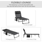 Reclining Chaise Lounge Chair, Portable Sun Lounger, Folding Camping Cot with Adjustable Backrest and Removable Pillow, for Patio, Garden, Beach, Black - Image 4
