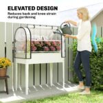 Raised Garden Bed with Flip-Up Greenhouse Cover, Metal Elevated Garden Bed with Legs and Drainage Hole, White - Image 7