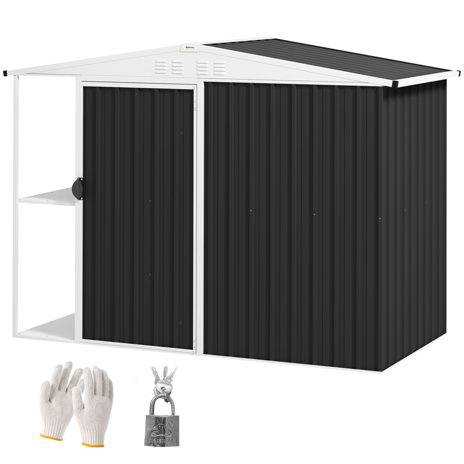 R7ffb2195136da2fa.jpg 8 x 4ft Outdoor Garden Shed, Metal Shed with Air Vents and Lock for Backyard, Garden, Patio, Dark Gray - Image 1