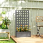 Galvanized Raised Garden Bed Planter Box with Trellis for Climbing Plants, Vegetable, Vines, 24" x 9" x 44.5", Gray - Image 2