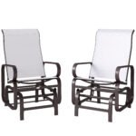 Gliding Lounger Chair Set of 2, Single Rockers with Lightweight Metal & Mesh Construction, Beige