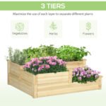 3 Tier Raised Flower Bed Outdoor Planter Box Wooden Garden Bed, Open Bottom for Plants, 42.5"x34.75"x14.25", Natural - Image 4