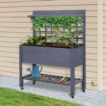 41" Raised Garden Bed Mobile Elevated Wooden Planter Box Stand with Wheels, Trellis and Storage Shelf, Gray - Image 2