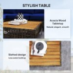 7 Piece Wicker Patio Furniture Set, Modular Outdoor Sectional with Thickened Cushions, Acacia Wood Table, Brown/Blue - Image 7