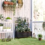 Outdoor Planter Box Galvanized Raised Garden Bed with Trellis for Climbing Vines, 35.4" x 15.7" x 47.2", Black - Image 2