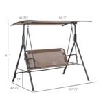 2-Seater Patio Swing Chair, Outdoor Adjustable Canopy Porch Swing with Armrests, Texeline Fabric and Steel Frame, Brown - Image 3